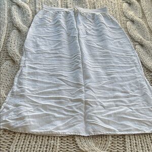 Linen blend side slits elastic waist skirt